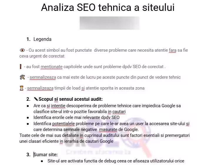 Pagina de audit SEO realizată de okSEO