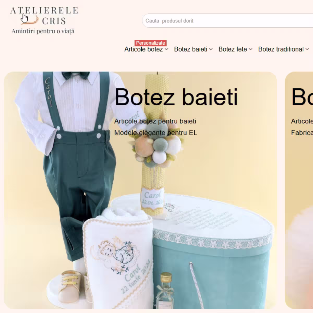 Hero section pentru studiul de caz SEO eCommerce din nișa trusouri personalizate
